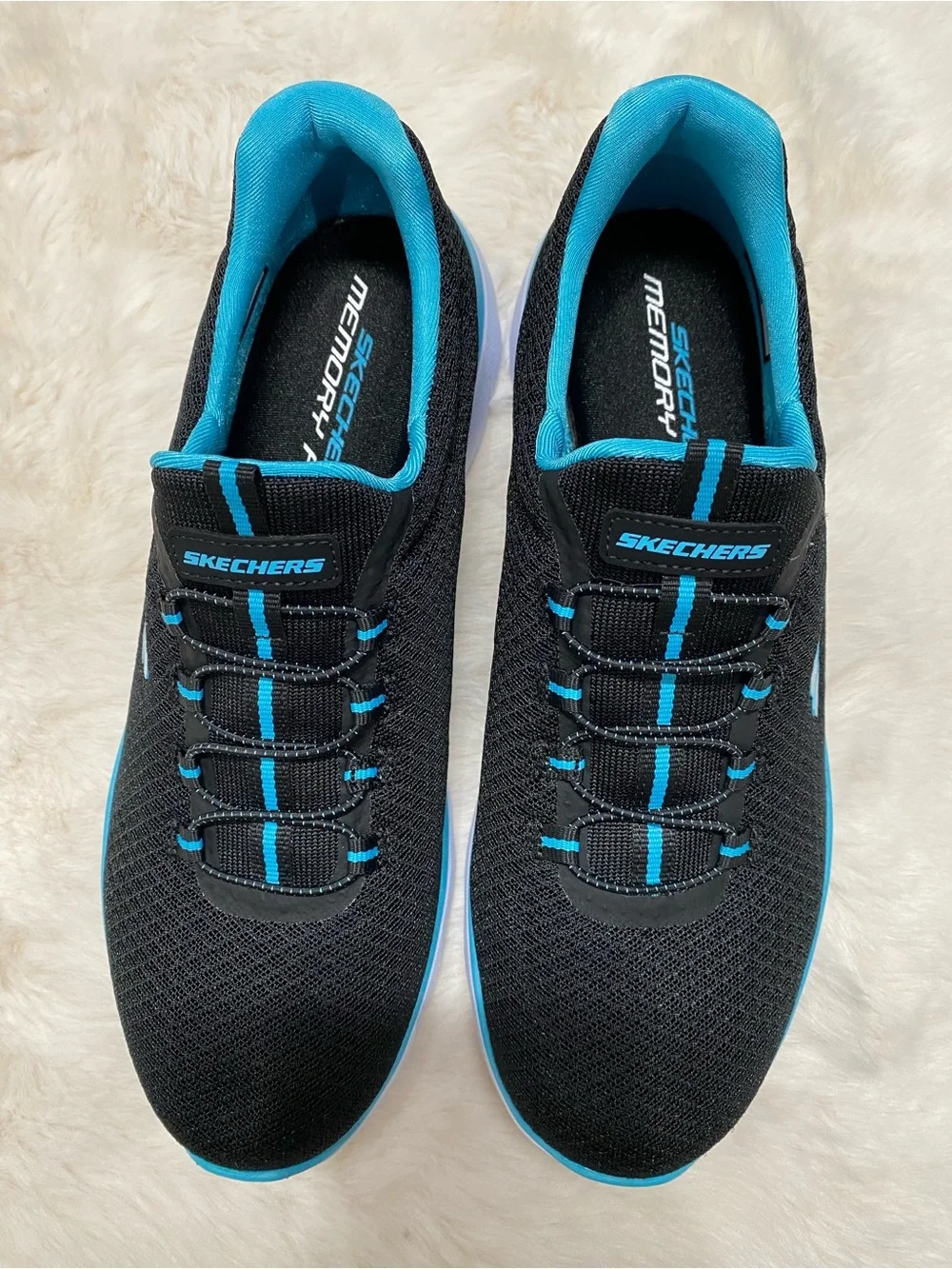 Skechers Women's Black & Teal Athletic Slip-On Sneakers
